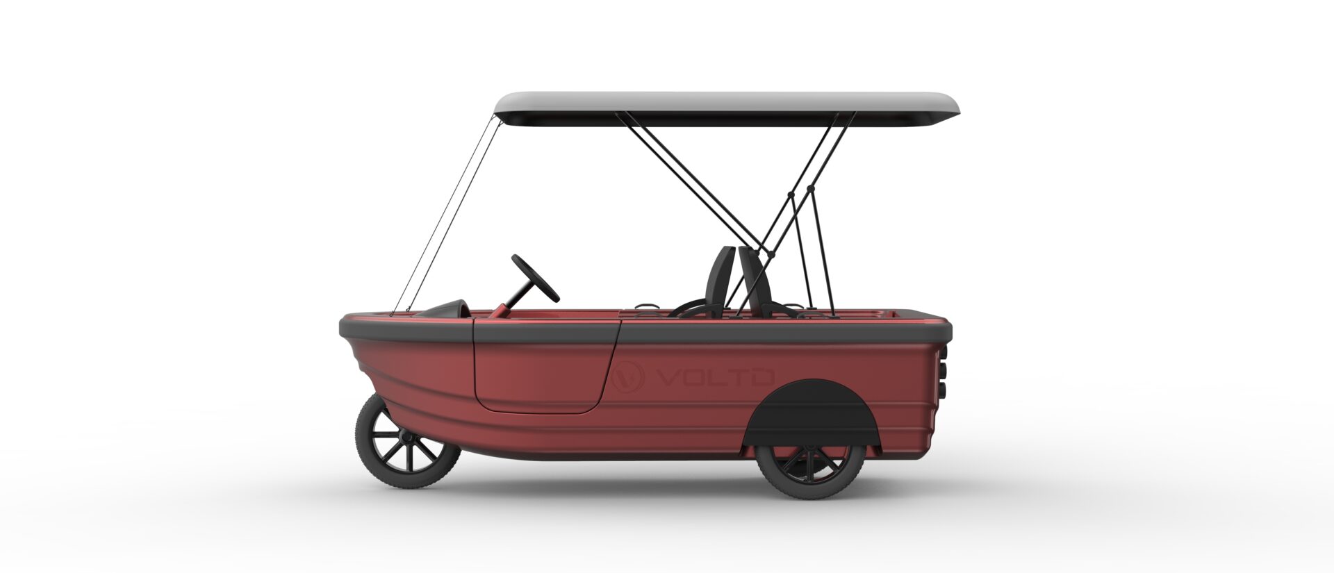 A red cart with a canopy on top.